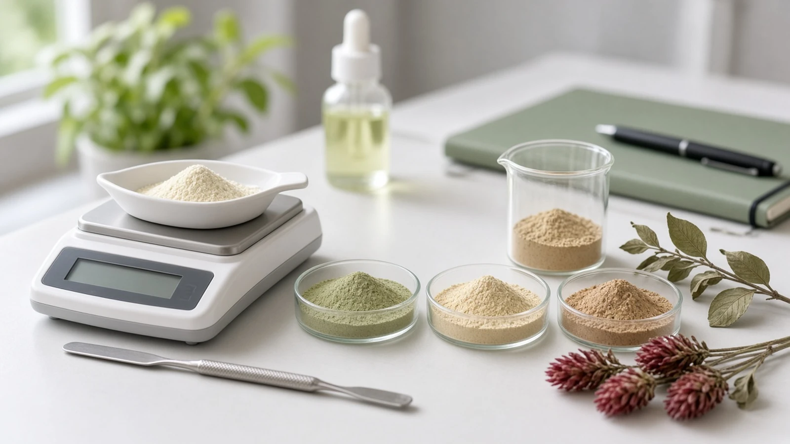 Plant extract powders for cosmetic formulation in a lab